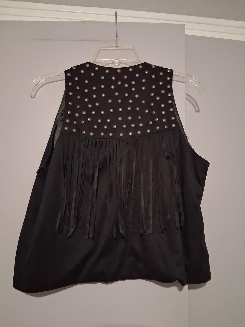 MINKPINK Black Faux Suede Fringe Vest with Stud Details - Picture 3 of 6